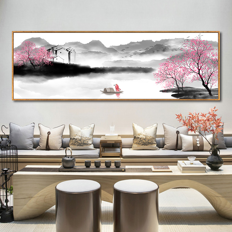 客厅沙发背景墙电视墙壁画新中式挂画山水画茶室禅意办公室装饰画