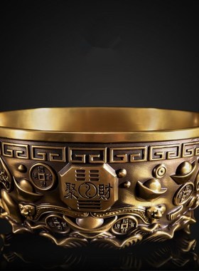 纯铜聚宝盆摆件招财聚财加厚守财盆金碗五福铜碗家居店铺开业礼品