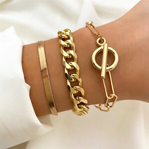 热销3PCS Fashion Thick Chain Link Bracelets For Women Vintag