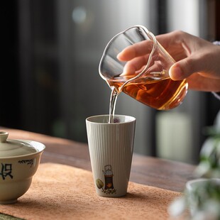 蜜合釉竖纹茶杯个人专用喝茶杯子家用陶瓷主人杯单个品茗杯闻香杯