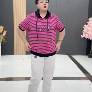 韓版 T恤 2025夏季 大碼 新款 休閑寬松撞色連帽減齡百搭半袖 帽衫 w時尚
