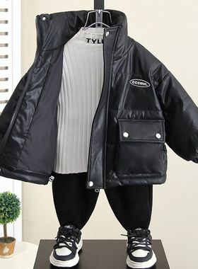 男童羽绒服2024新款宝宝冬季加厚皮衣儿童装免洗冬装男孩皮面外套