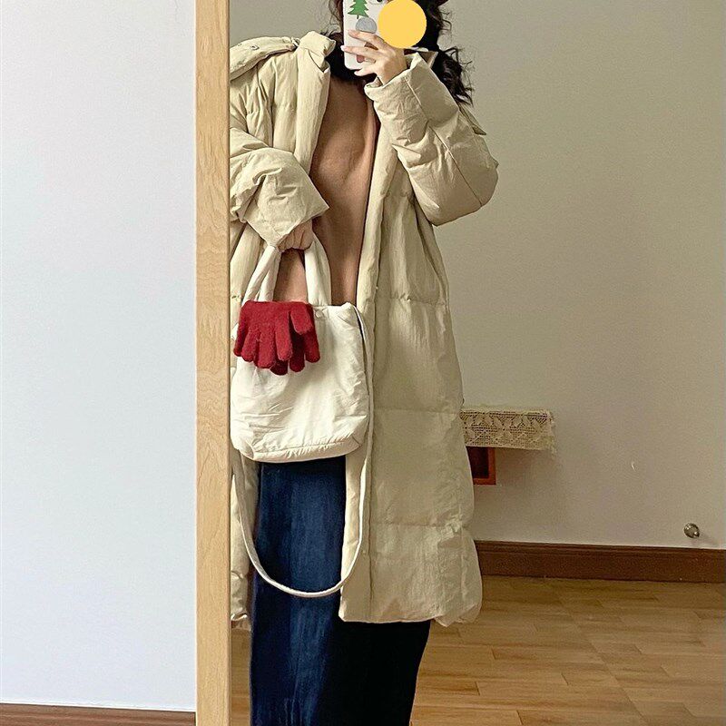 连帽棉服外套女冬季美式复古中长款过膝棉衣百搭宽松加厚学生棉袄