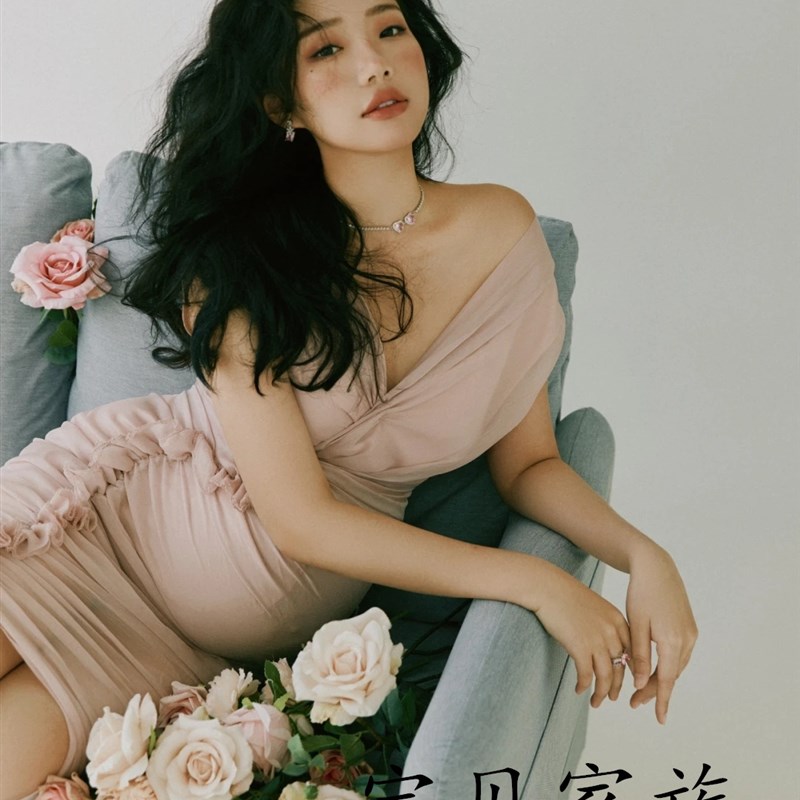 影楼新款孕妇拍照服装粉色u甜美抹胸连衣裙大肚孕妈艺术照摄影主