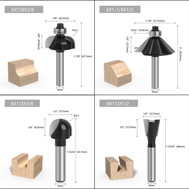 速发黑色6柄12件套木盒包装套装修边机木工铣刀刀具厂家直销刀头