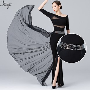 形体服腰封现代舞烫钻腰带腰饰模特走秀飘纱礼仪训练腰巾舞蹈服女