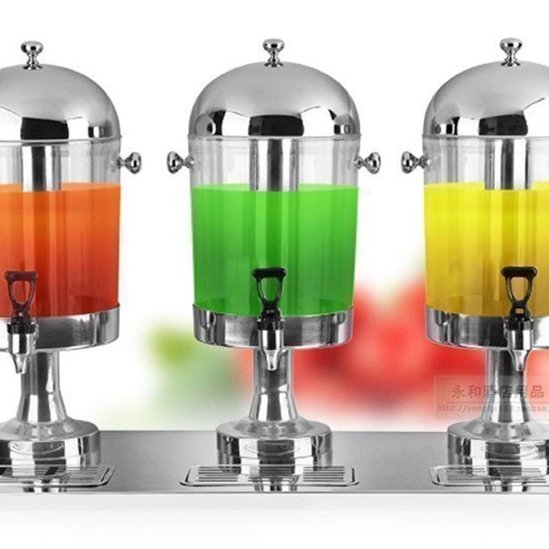加厚不锈钢三头果汁鼎桶 PC塑料冷饮机 餐厅商用制冷饮料机子
