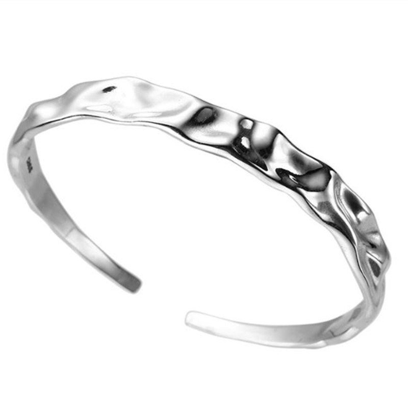 肌理凹面银手镯女小众时尚个性手饰纯银手环银镯子闺蜜生日礼物
