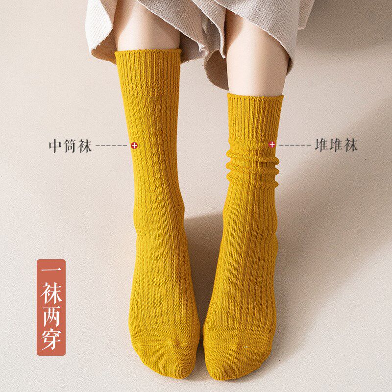 秋冬款堆堆袜女加厚粗线冬季黑色长袜韩版学院风袜子女中筒袜
