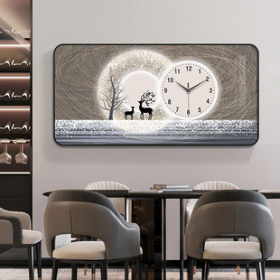 饰画带钟表挂钟简约现代饭厅墙面创意挂画客厅艺术时钟挂墙 餐厅装