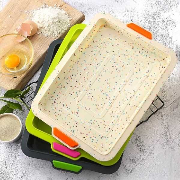 速发Non-Stck Rectangular Slcone Cake Bakng Pan Tray Pe