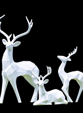 户外园林景观几何抽象梅花鹿动物装饰玻璃钢雕塑售楼部小区大摆件