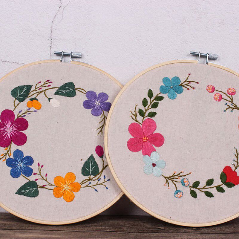 DIY Easy Flower Pattern Embroidery Kit with Hoop for Beginne