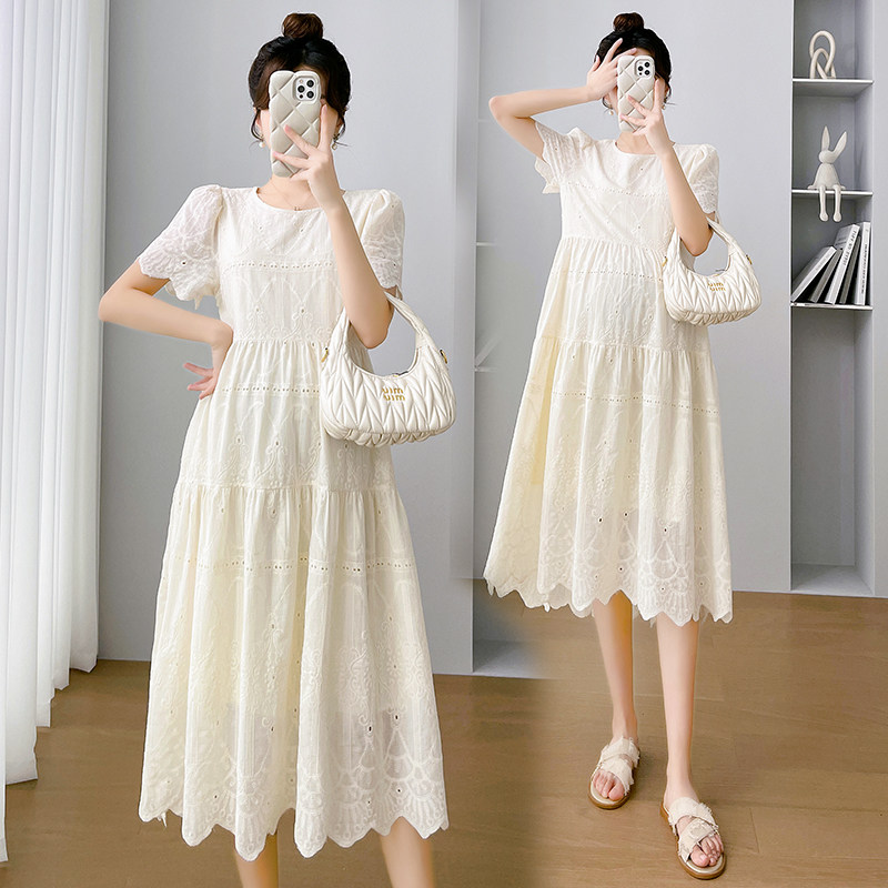 angel妈咪~孕妇装夏装时尚宽松刺绣连衣l裙减龄显瘦百搭辣妈长裙