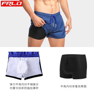 泳裤男士防尴尬双层速干宽松大码三分休闲男款海边游泳泡温泉