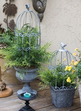 铁皮花盆美式复古铁艺鸟笼花器创意阳台花园户外庭院装饰花盆摆件