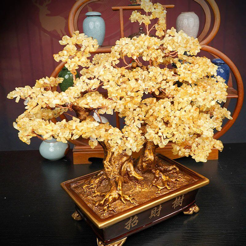 天然黄水晶大号招财发财摇钱树摆件家居客厅乔迁店铺公司开业礼品