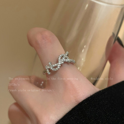 小众高货字母锆石超闪戒指女潮轻奢小众设计高级感食指戒时尚个性
