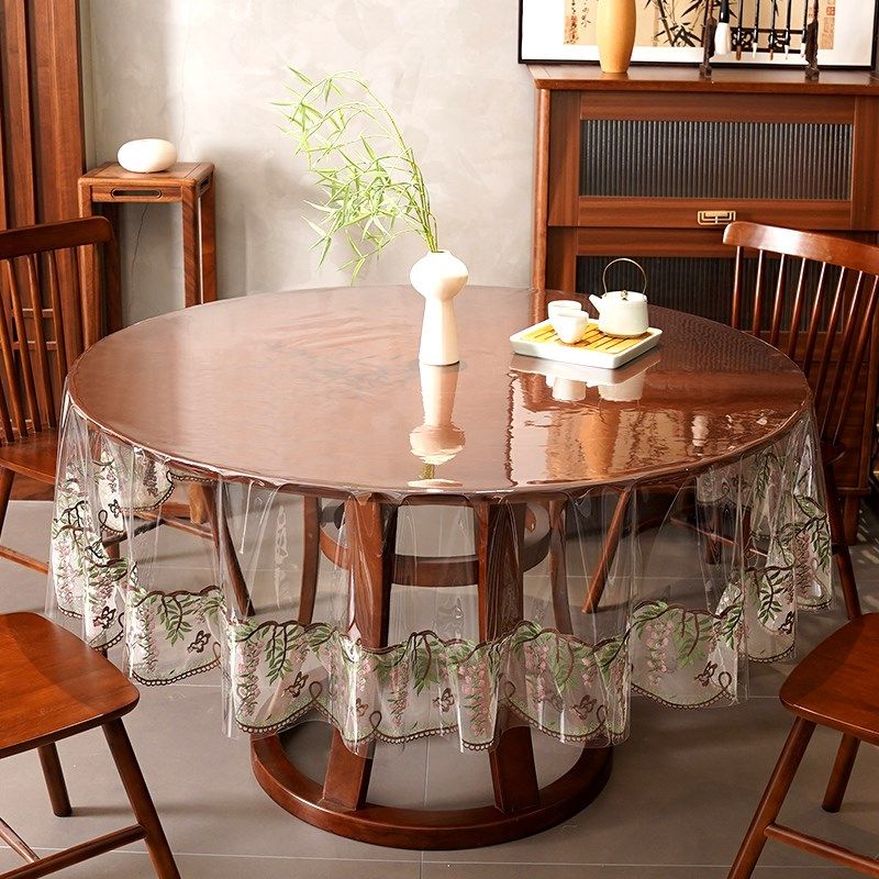 新中式透明pvc下垂防油防水圆桌布免洗茶几垫刺绣圆形餐桌布台布,居家布艺,桌布,淘宝优惠券,粉丝福利购,淘宝优惠卷