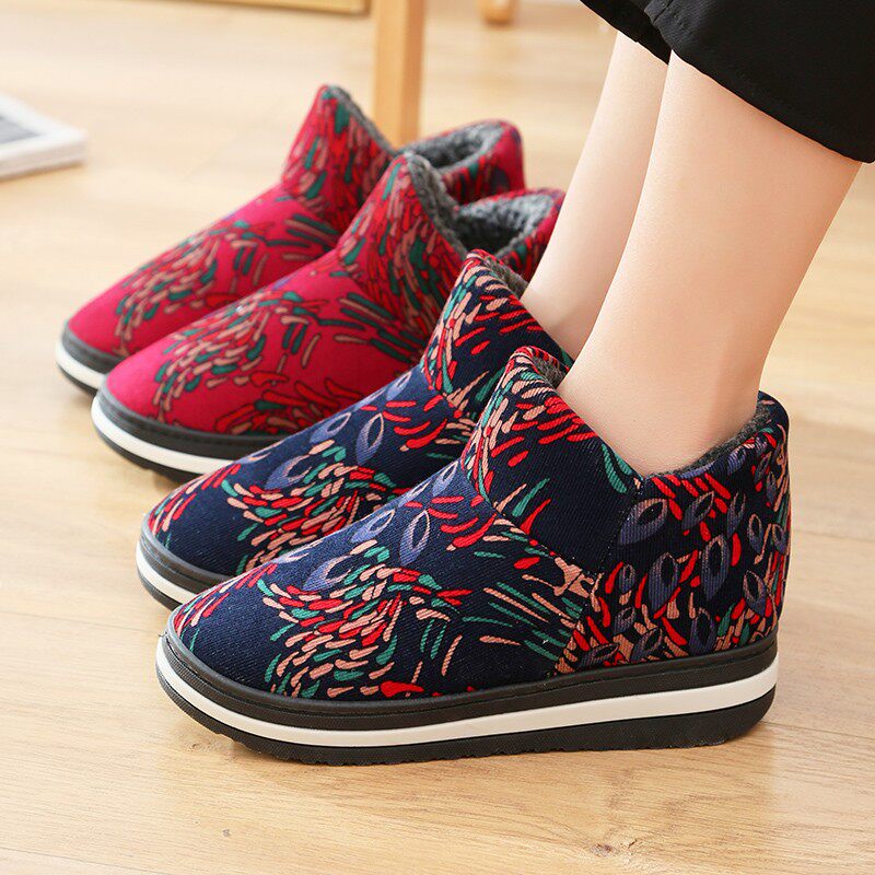 秋冬棉拖鞋女包跟中年老人居家用防滑加绒厚底保暖可外穿妈妈棉鞋