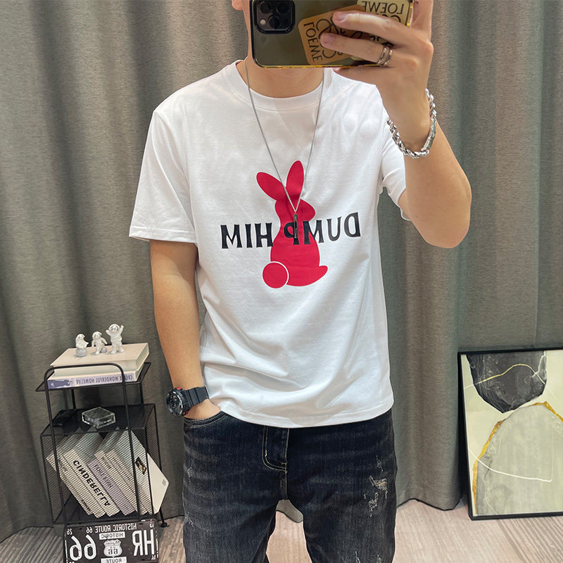 潮牌男夏季新款卡通兔子图案印花半袖男装高端衣服上衣潮短袖t恤