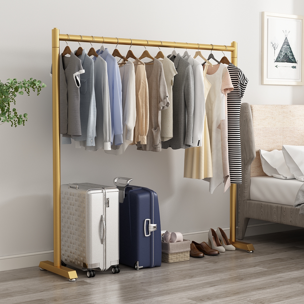 晾衣架落地室内折叠挂衣架子卧室衣架单J杆式衣帽架家用简易挂衣