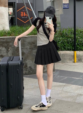 孕妇灰色百褶短裙夏春秋季韩版2023新款托腹a字显瘦小个子半身裙