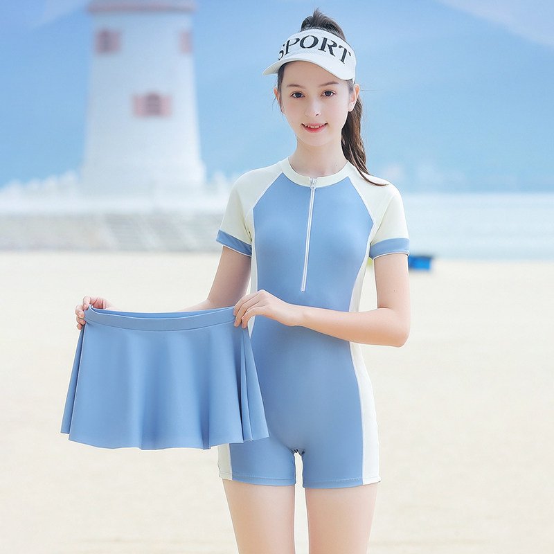 儿童泳衣女训练学游泳初中生保守游泳衣连体裙式专业x运动女童泳