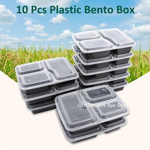 10 Pcs Plastic Reusable Bento Box Meal Storage Food Prep Lun