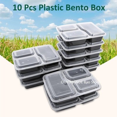 10 Pcs Plastic Reusable Bento Box Meal Storage Food Prep Lun