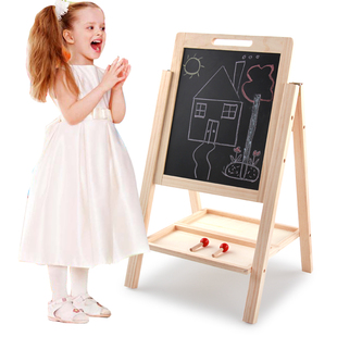 家用磁性画画套装 实木儿童可折叠画板画架小u黑板升降支架式 写字