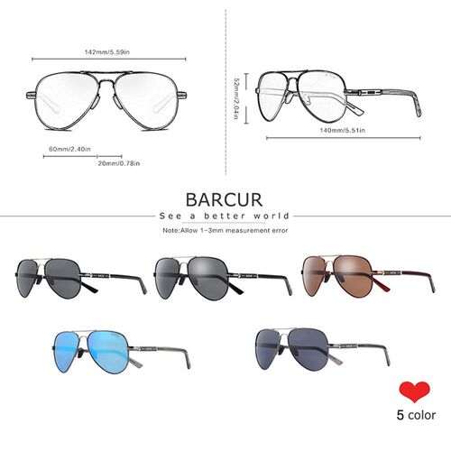 BARCUR Men Sunglasses Pilot Polarized Sun glasses Male Wome