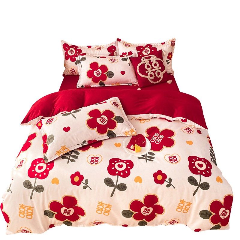 婚庆床上四件套大红色结婚房喜被床单被套婚嫁冬季磨毛非全棉,床上用品,婚庆床品套件,淘宝优惠券,粉丝福利购,淘宝优惠卷