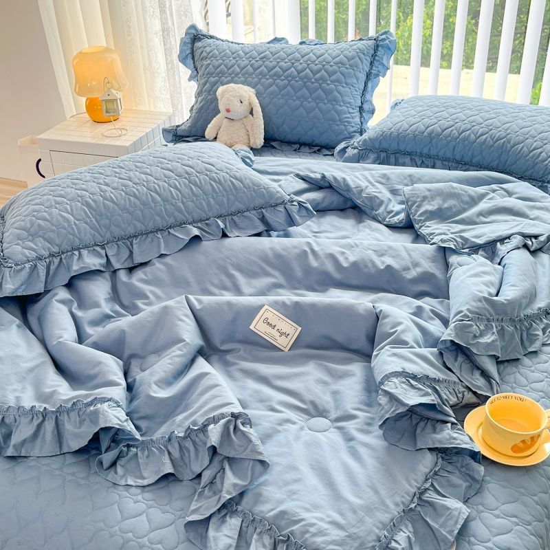 韩系纯色床盖被子四件套全棉加厚床单三件套春秋被双人被冬被,床上用品,棉花被,淘宝优惠券,粉丝福利购,淘宝优惠卷