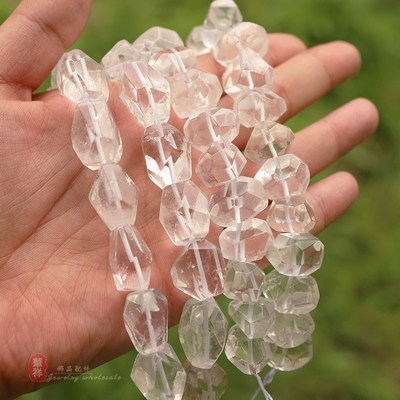 天然白水晶切面随形石桶珠 原矿z碎石不规则水晶散珠 diy饰品配件
