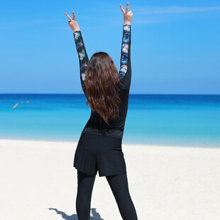 大码分体泳衣女长袖长裤潜水服五件套冲浪服水母衣游泳装2024新款