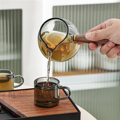 高檔福雁坊 玻璃公道杯實木側(cè)把公杯耐熱分茶器單個家Y用茶海茶濾