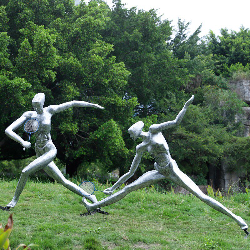 抽象羽毛球人物雕塑 户外玻璃钢创意运动人物摆件 大型公园林景观