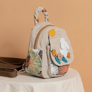 迷你帆布小包女编织卡通文艺休闲双肩包可爱斜挎包多用竖款手机包