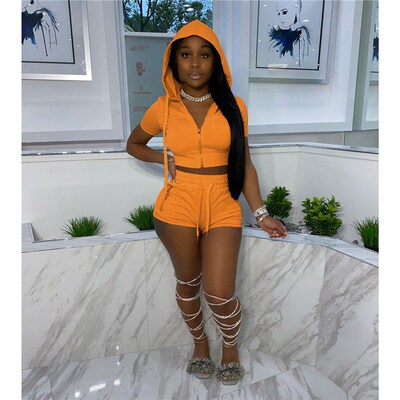 现货hirigin Casukal Sporty Hoodies Shorts Set for Women Two