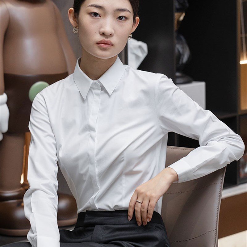 纯色白衬衫长袖女士职业正装气质显瘦白色工作服百搭衬衣夏款女