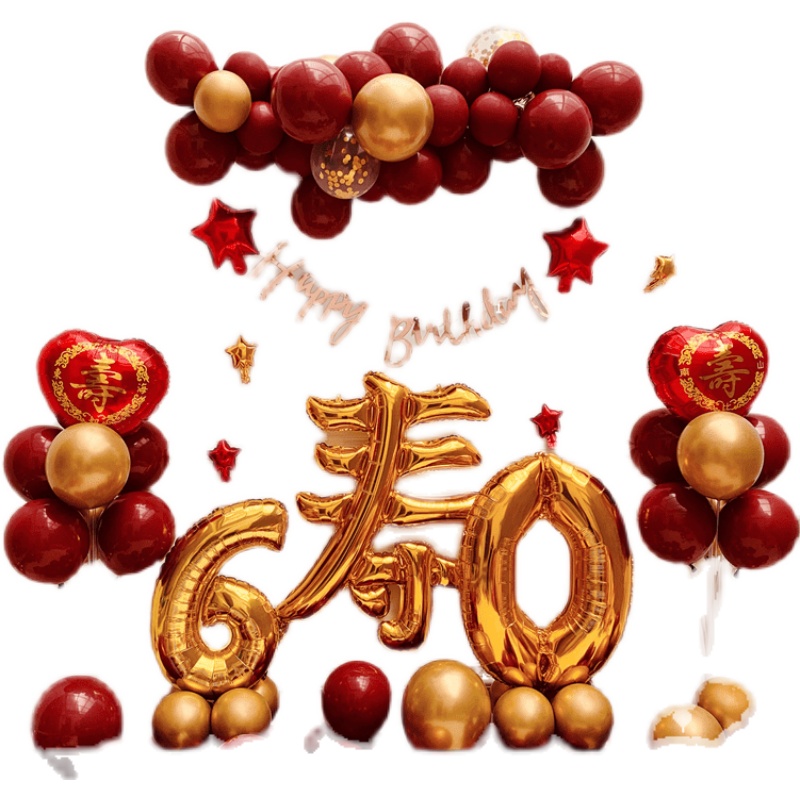 老人大寿宴布置生日装饰气球长辈过寿奶奶父亲60岁7080背景墙场景