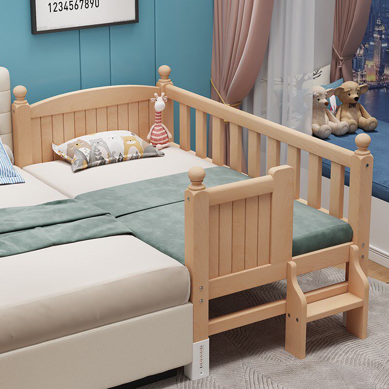 儿童拼接床高低可调婴儿实木加宽床大人可睡可升降定制围栏榉木床