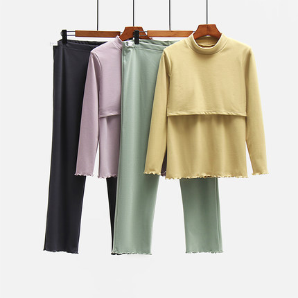 德绒高领月子服秋冬孕妇产后哺乳上衣套装加绒加厚长袖睡衣喂奶衣