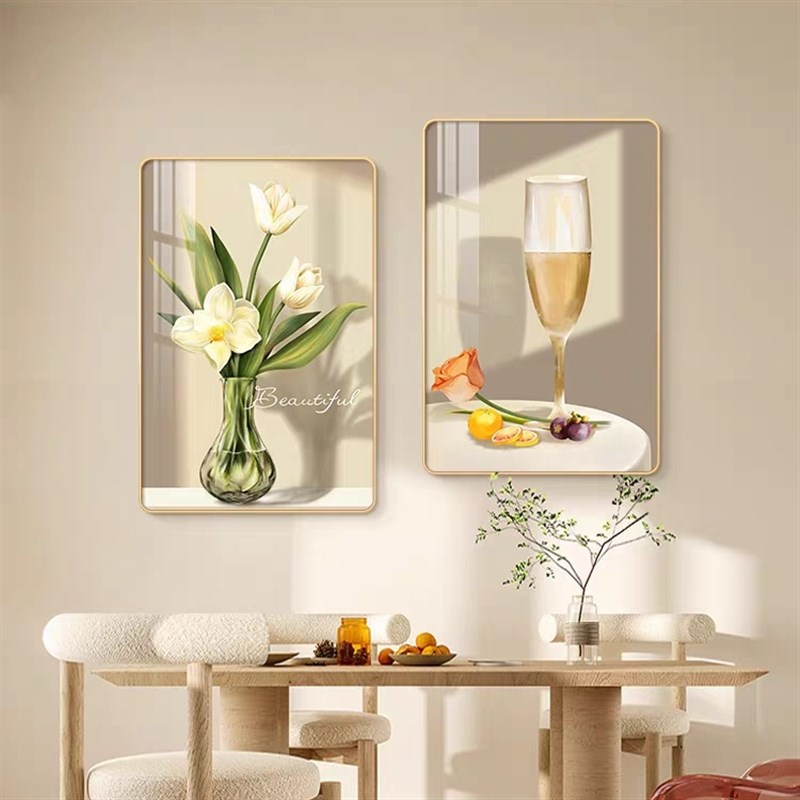 饭厅装饰画现代简约饭厅挂画北欧花卉酒杯歺厅背景墙壁画卧室墙画图片