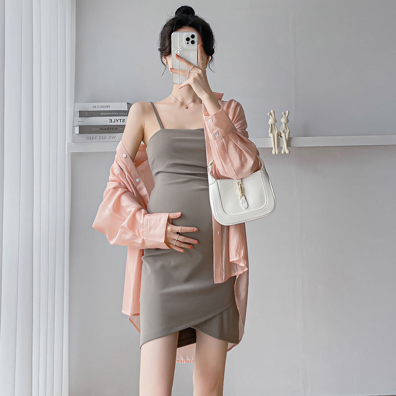 孕妇紧身吊带裙小个子夏款2023新款时尚套装短Q裙孕妈妈连衣裙夏