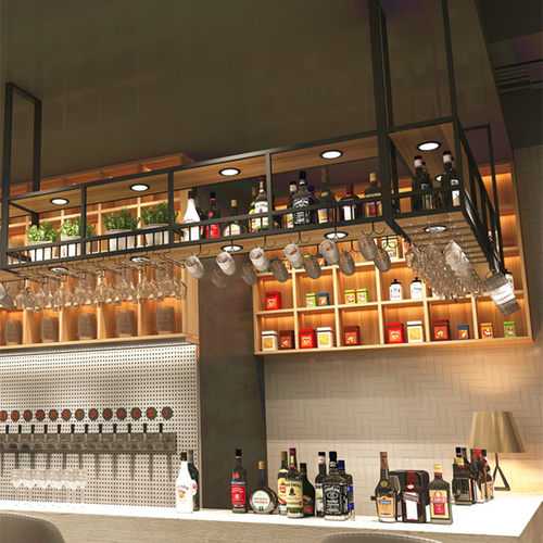 定制工业风酒吧铁艺吊架家用吊顶吊柜倒挂红酒杯架悬挂吧台酒柜