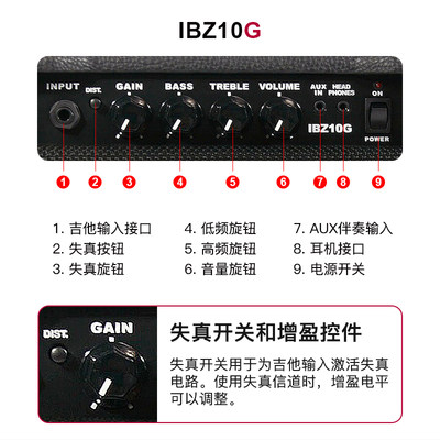 依班娜/IBANEZ IBZ10G/B 电吉他H/电贝斯音箱 吉他音响初学者入门