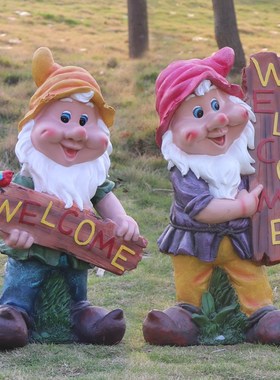 玻璃钢卡通人物白雪公主小矮人雕塑户外公园林景观幼儿园装饰摆件