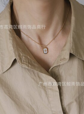 XL192 欧美法式几何白贝壳八芒星几何项链锁骨链 钛钢镀1Z8K金保